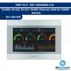 HMI 10.2″, RES 1024X600 LCD 16,000K, RS-232, RS 422 / RS485, Ethernet, RAM de 128MB WECON